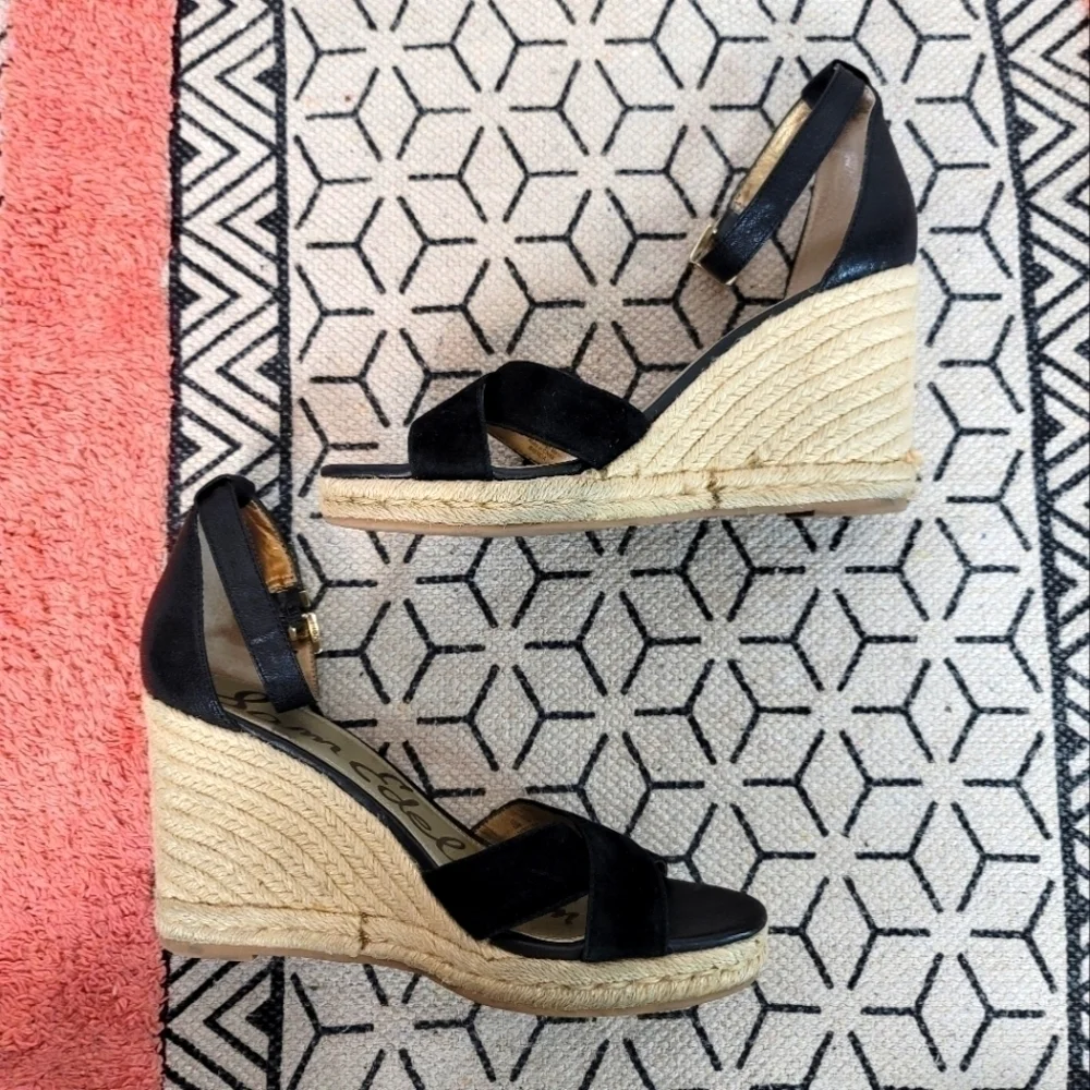 SAM EDELMAN BRENDA BLACK SUEDE ESPADRILLE WEDGES, SZ 10
